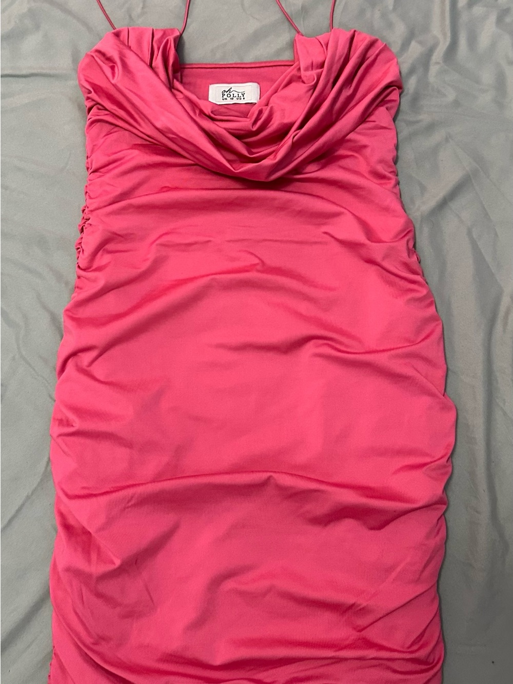 Oh Polly Pink Cowl Neck Spaghetti Strap Dress